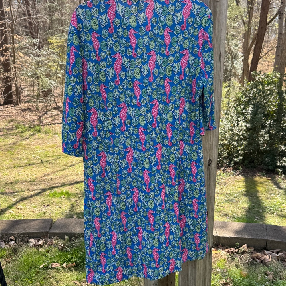 Simply Southern Blue Dress with Pink Seahorse & Green Shell Print - Picture 7 of 8